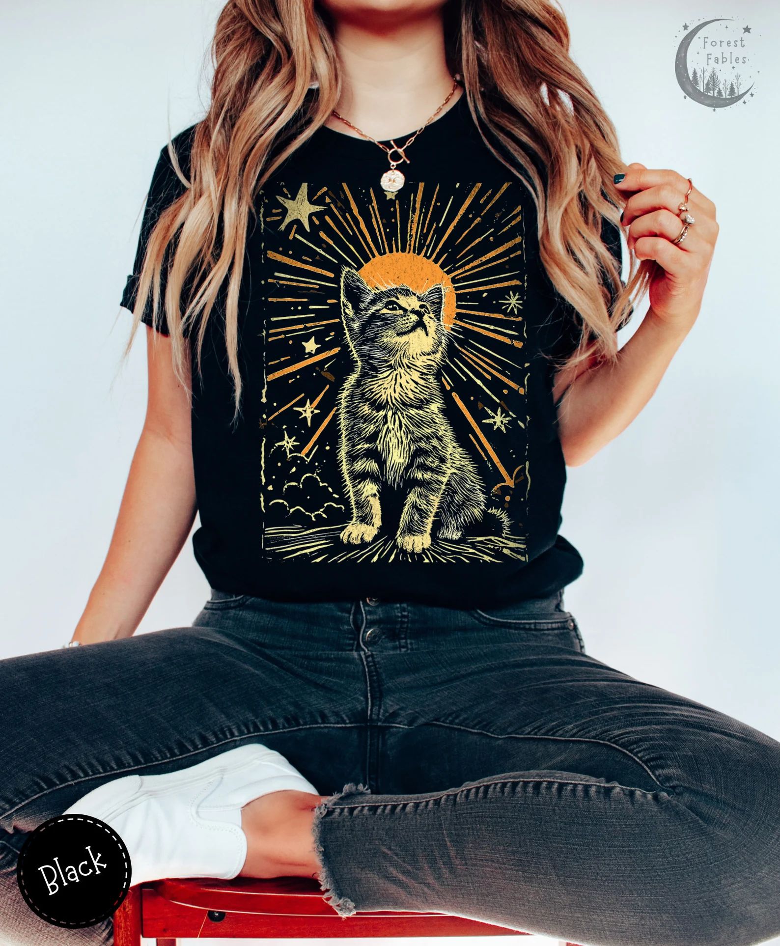 Cute Cat Sunburst Boho Shirt, Celestial Folklore Kitty Tshirt, Alternative Grunge T-shirt, Cat Lo... | Etsy (US)