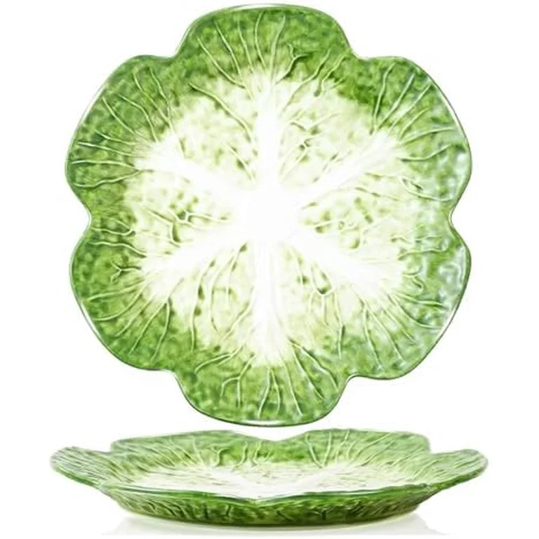 1 Pcs Green Ceramic Salad Plate, 10.5 Inch Porcelain Decorative Plates for Kitchen, Round cabbage... | Walmart (US)