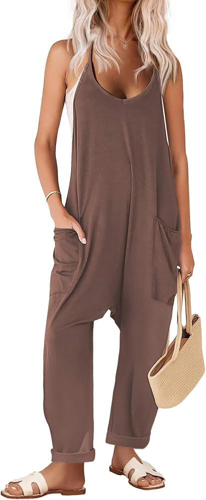 Ekouaer Womens Sleeveless Jumpsuit Loose Spaghetti Strap Baggy Overalls Jumpers Casual Long Pants... | Amazon (US)