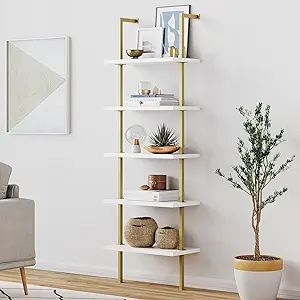 Nathan James Theo 5-Shelf Modern Bookcase, Open Wall Mount Ladder Bookshelf with Industrial Metal... | Amazon (US)