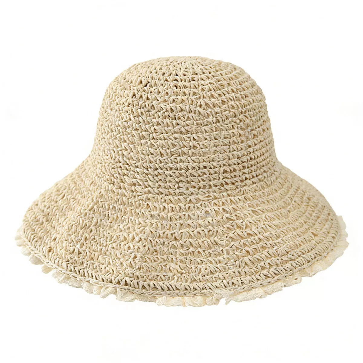 Anna-Kaci Women Straw Bucket Hat Wide Brim Lightweight Sun Hat with Lace Trim Detail, Beige | Target