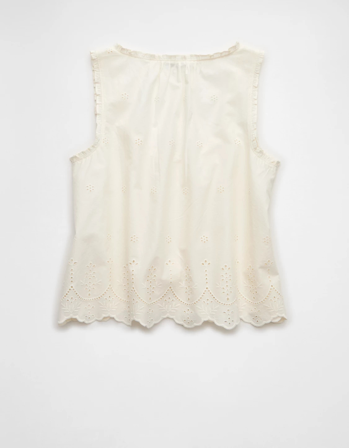 AE Ruffle-Neck Eyelet Button-Up Top | American Eagle Outfitters (US & CA)