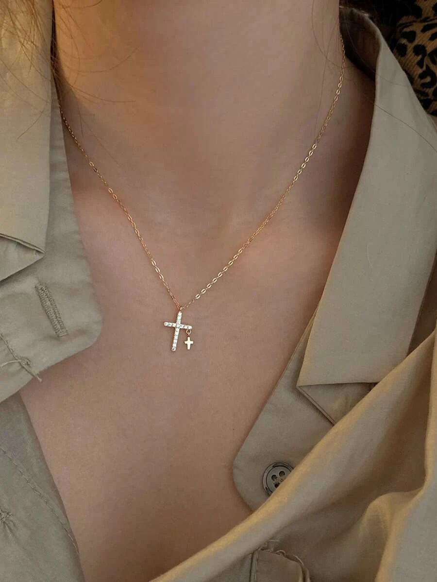 Cubic Zirconia Cross Charm Necklace | SHEIN