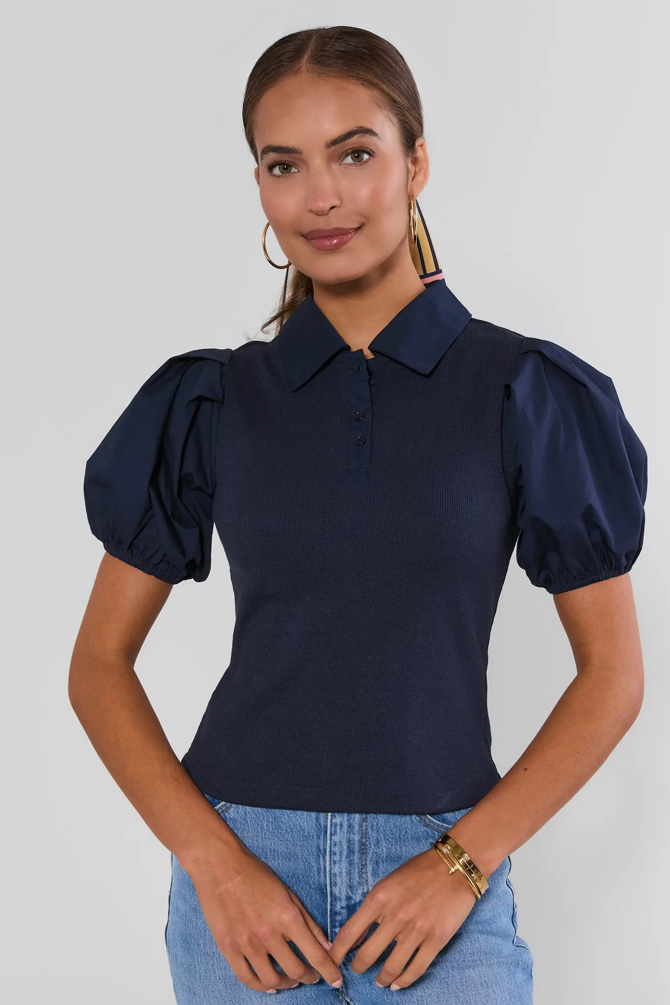 Navy Collared Polo Top | Avara