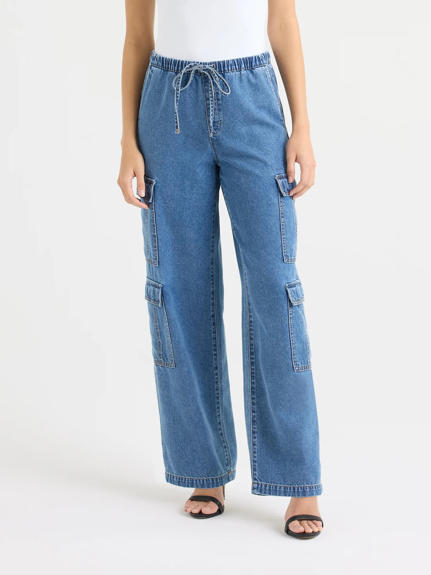 Sofia by Sofia Vergara Women's and Women's Plus Size Diana Mid Rise Relaxed Straight Cargo Jeans,... | Walmart (US)