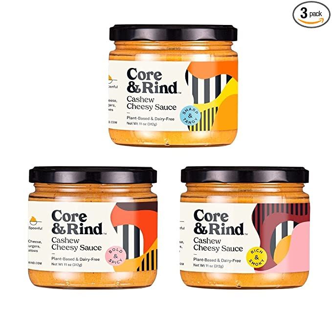 Core and Rind, Plant-Based & Dairy Free Cashew Cheesy Sauce, 3 Flavor Pack | Amazon (US)