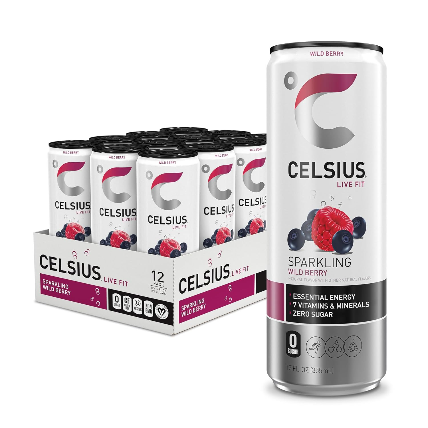 CELSIUS Sparkling Wild Berry, Sugar Free Energy Drink, 12 Fl Oz (Pack of 12) | Amazon (US)