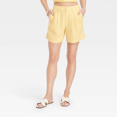 Women's High-Rise Linen Pleated Front Shorts - A New Day™ Yellow 14 | Target