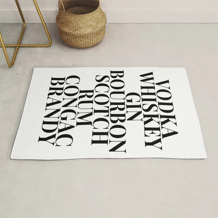 Vodka Whiskey Gin Bar Cart Modern Throw Rug by Typologie Paper Co - 2' x 3' | Society6
