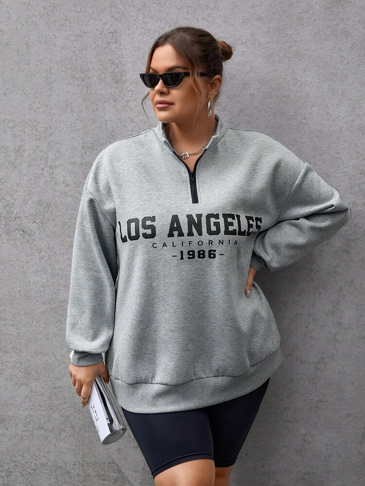 New
     
      Plus Letter Graphic Half Zip Drop Shoulder Sweatshirt | SHEIN