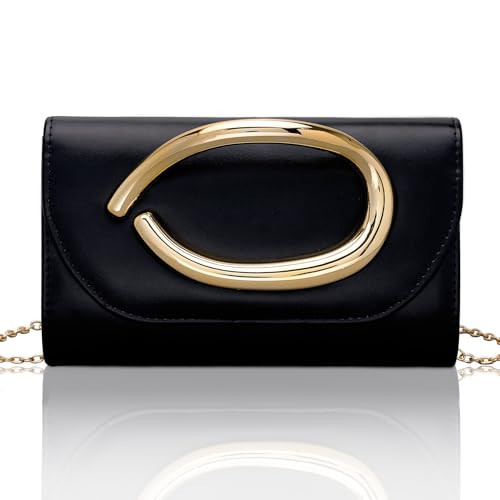 Larcenciel Black Leather Clutch Purse for Women w/ 3D Gold Acrylic Handle & Removable Chain Strap, Vintage Envelope Evening Clutch Bag, Formal Lady Crossbody Handbag for Party, Wedding, Cocktail, Prom | Amazon (US)