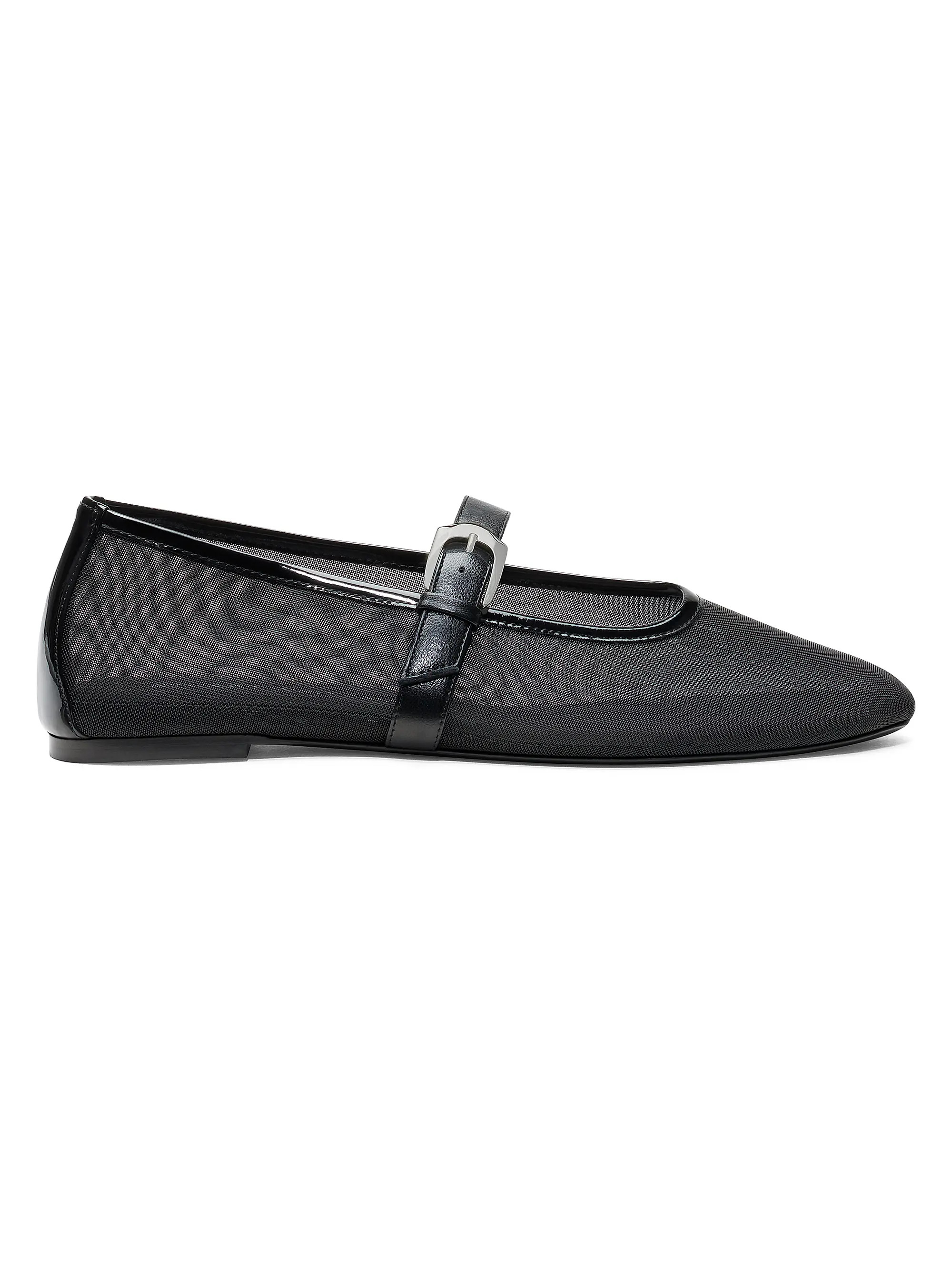 Stuart Weitzman Sai Bareitall Mesh-Leather Mary Janes | Saks Fifth Avenue | Saks Fifth Avenue