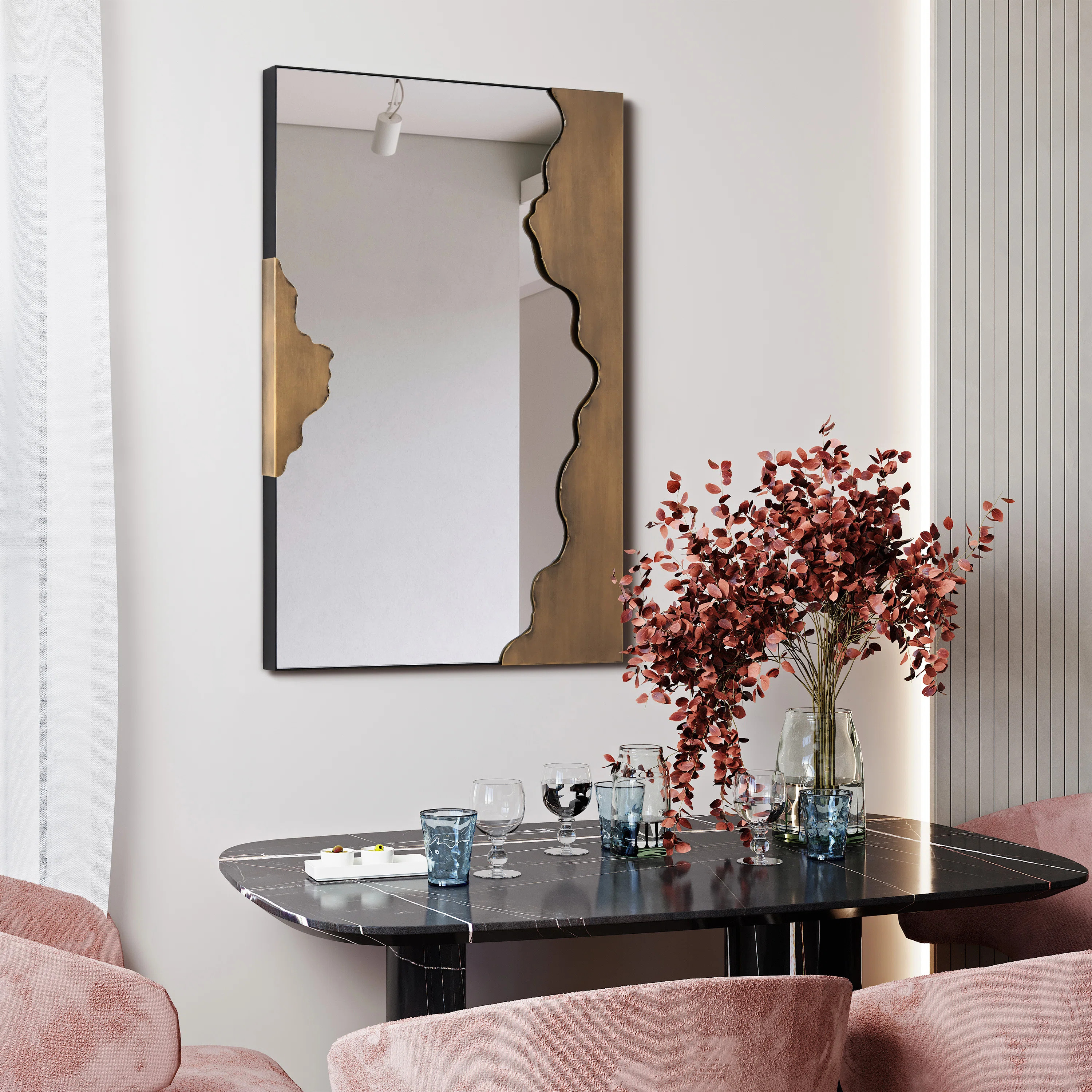 Brushed Antique Gold Edge Tear Wall Mirror | Wayfair North America