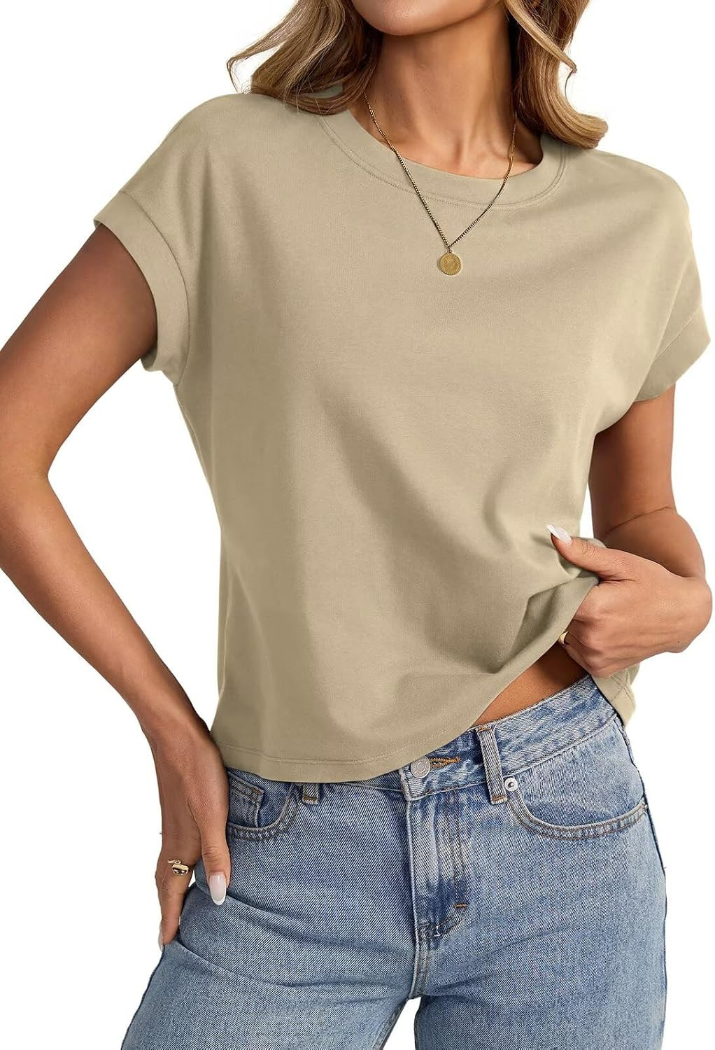 EasyGala Womens Cotton Crop Tops Loose Fit Crewneck Short Sleeve Summer Tee | Amazon (US)
