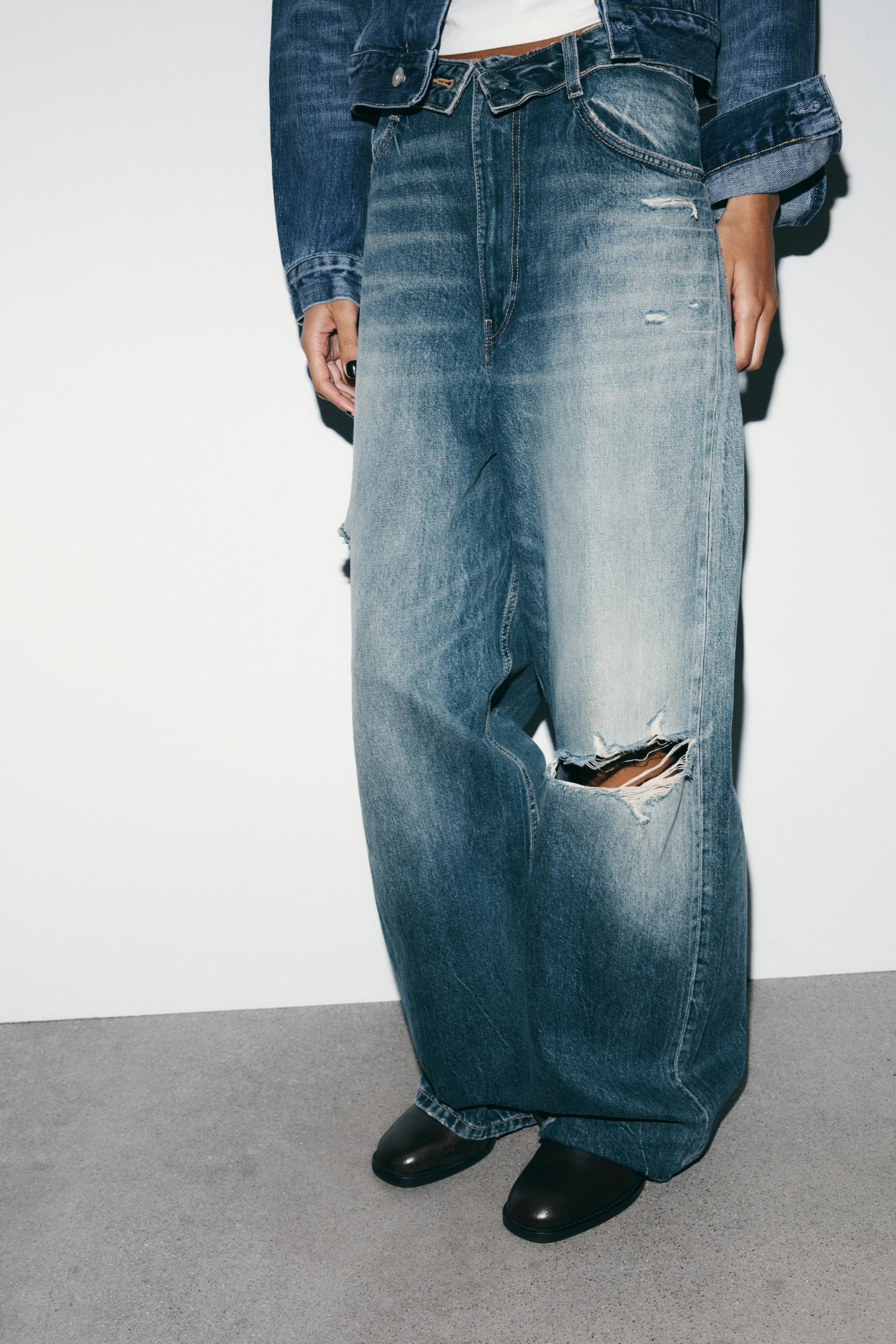 TRF MID-RISE FOLDED WAIST JEANS | Zara US