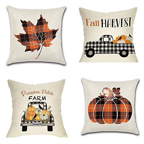 PSDWETS Fall Decor Pumpkin Maple Leaf Pillow Covers Set of 4 Autumn Theme Fall Harvest Pumpkins T... | Walmart (US)