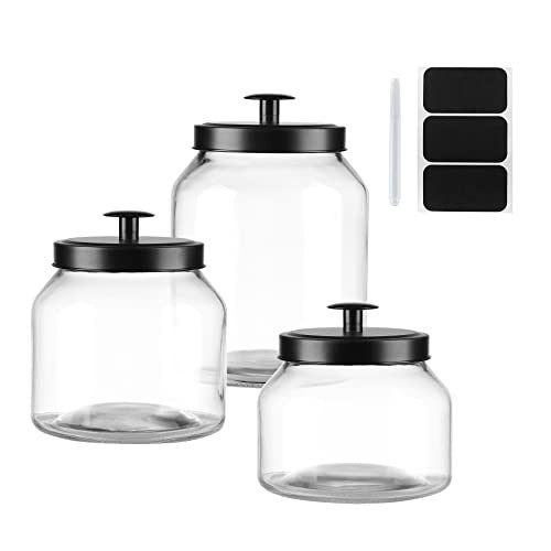 Hyperspace Clear Glass Kitchen Canister Set, Cookie Jar, Food Storage Container, Bathroom Jar with Metal Airtight Lid (Black) | Amazon (US)