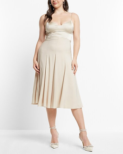 Satin V-neck Back Cutout Midi Slip Dress | Express