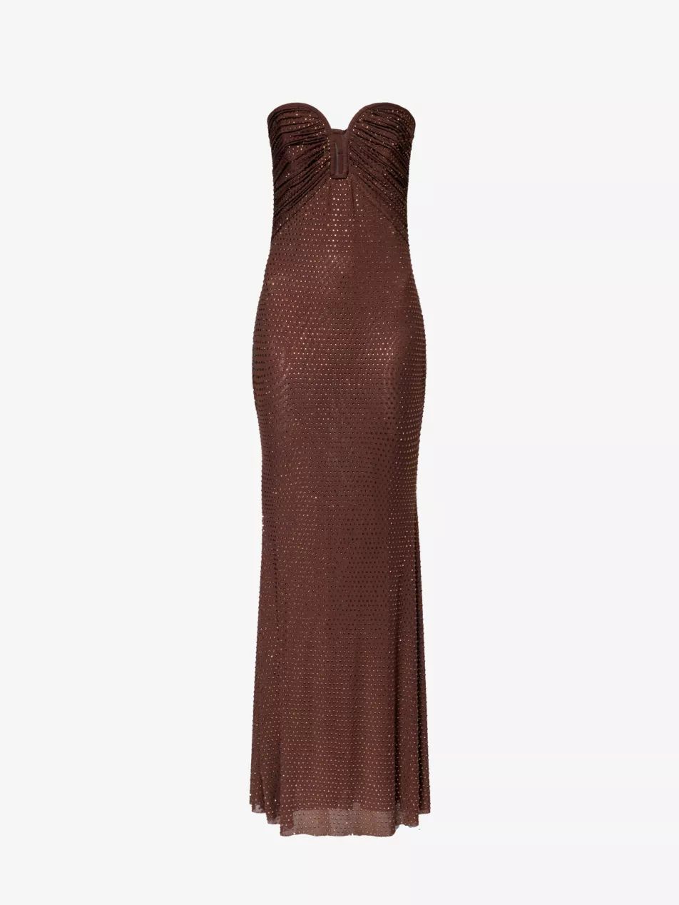 Strapless rhinestone-embellished stretch-woven maxi dress | Selfridges