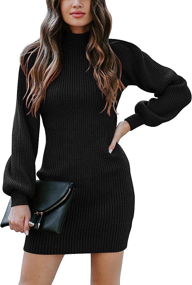 ANRABESS Women Turtleneck Long Sleeve Knit Stretchable Elasticity Slim Sweater Bodycon Mini Sweat... | Amazon (US)