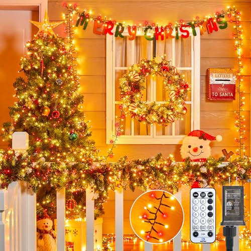 Christmas Lights Outdoor Cluster Lights - 2000LED 100Ft Bright 8 Modes Timer Remote, Waterproof Plug in Fairy String Lights, Christmas Tree Lights for Garland Window Xmas Decorations, Red ＆ Warm White | Amazon (US)