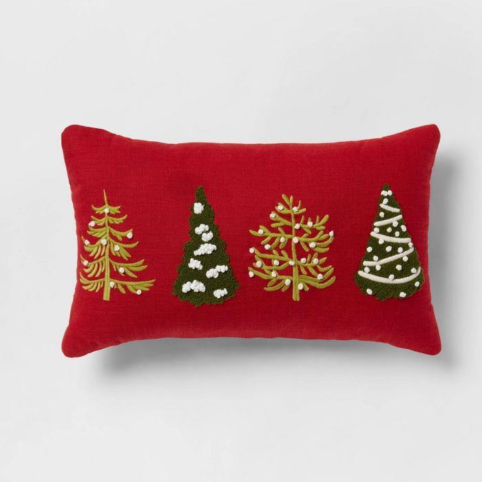 Embroidered Tree Lumbar Christmas Throw Pillow Red - Threshold™ | Target