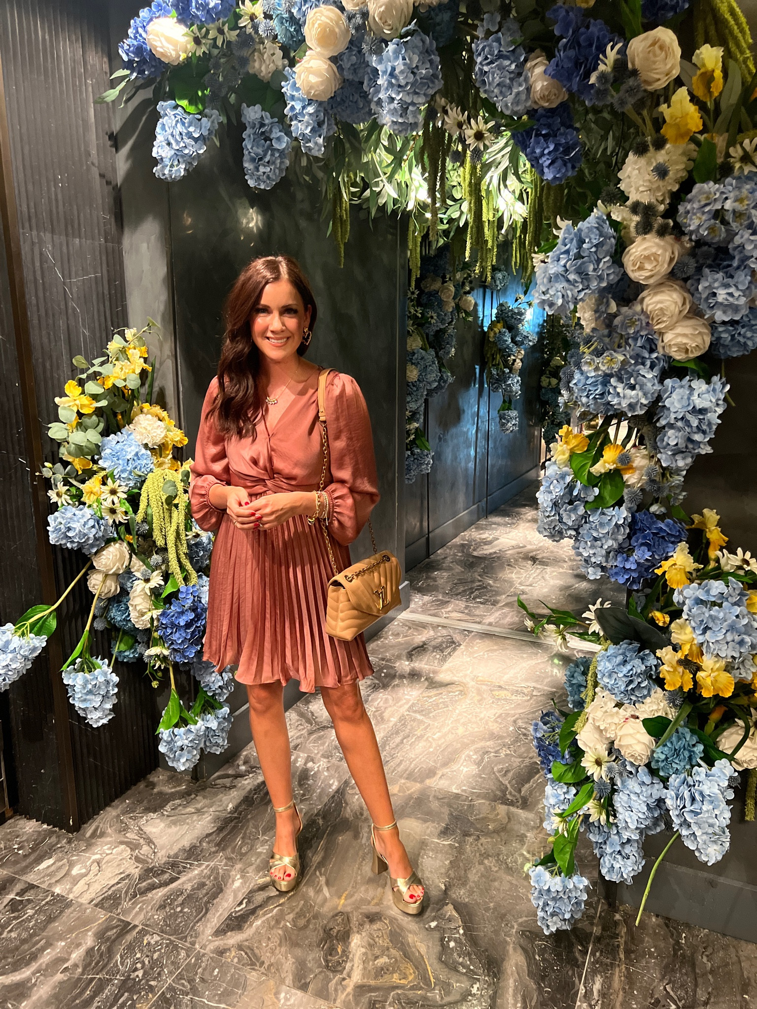 My frosted glam dress for LTKCon night 2! This dress would make a great wedding guest dress or even fall family photos if you’re going a little more glam! Also comes in a wine color. 

These heels are sooo comfy because of the platform👏🏻 run tts, between go up

#LTKCon #LTKFindsUnder100 #LTKStyleTip