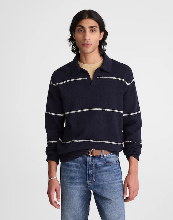Johnny-Collar Sweater Polo in Textured Cotton | Madewell