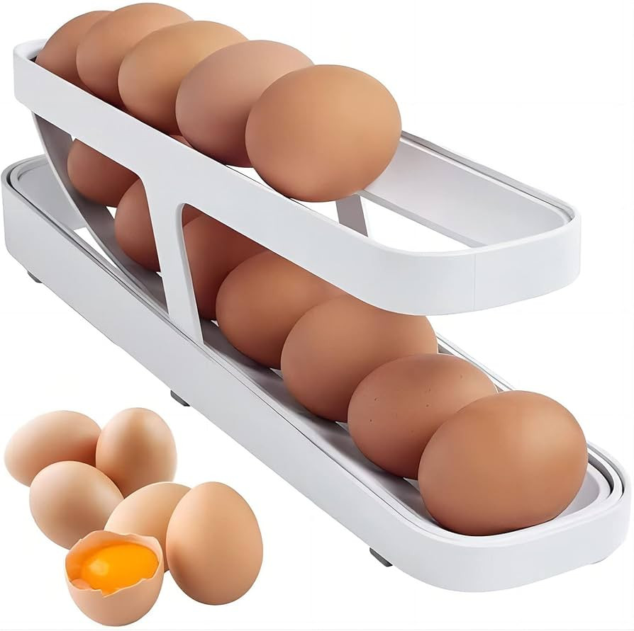 2 Tier Rolling Egg Dispenser, Egg Holder For Refrigerator, Auto Rolling Design Egg Container, Hol... | Amazon (US)