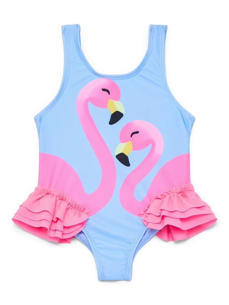 Wonder Nation Baby and Toddler Girls Flamingo Ruffle One Piece Swimsuit, Sizes 12M-5T | Walmart (US)