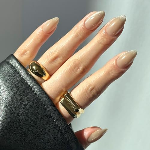 Glamnetic Press On Nails - Honey Bun | Trendy Neutral Nude Velvet Sparkly Short Almond Fake Nails, Salon Quality | 15 Sizes - 30 Nail Kit with Glue | Amazon (US)