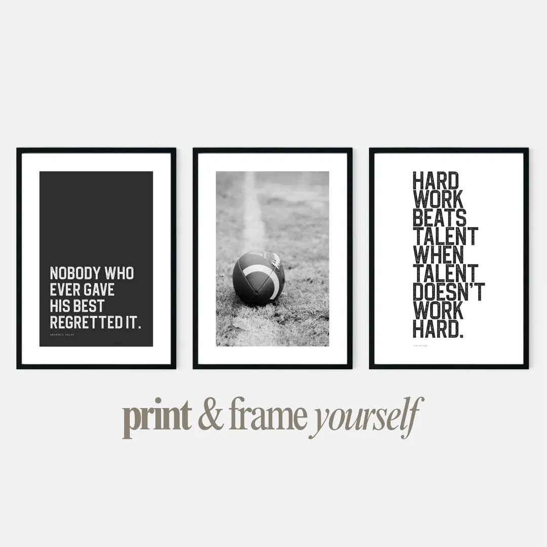 Set of 3 Inspirational NFL Football Printables in Black & White for Teen Boy Room Decor Including... | Etsy (US)