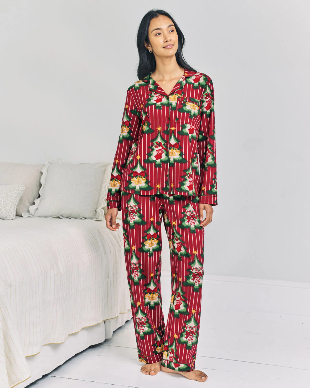Organic Cotton Christmas Tree Stripe Long Pyjama Set | Chelsea Peers NYC