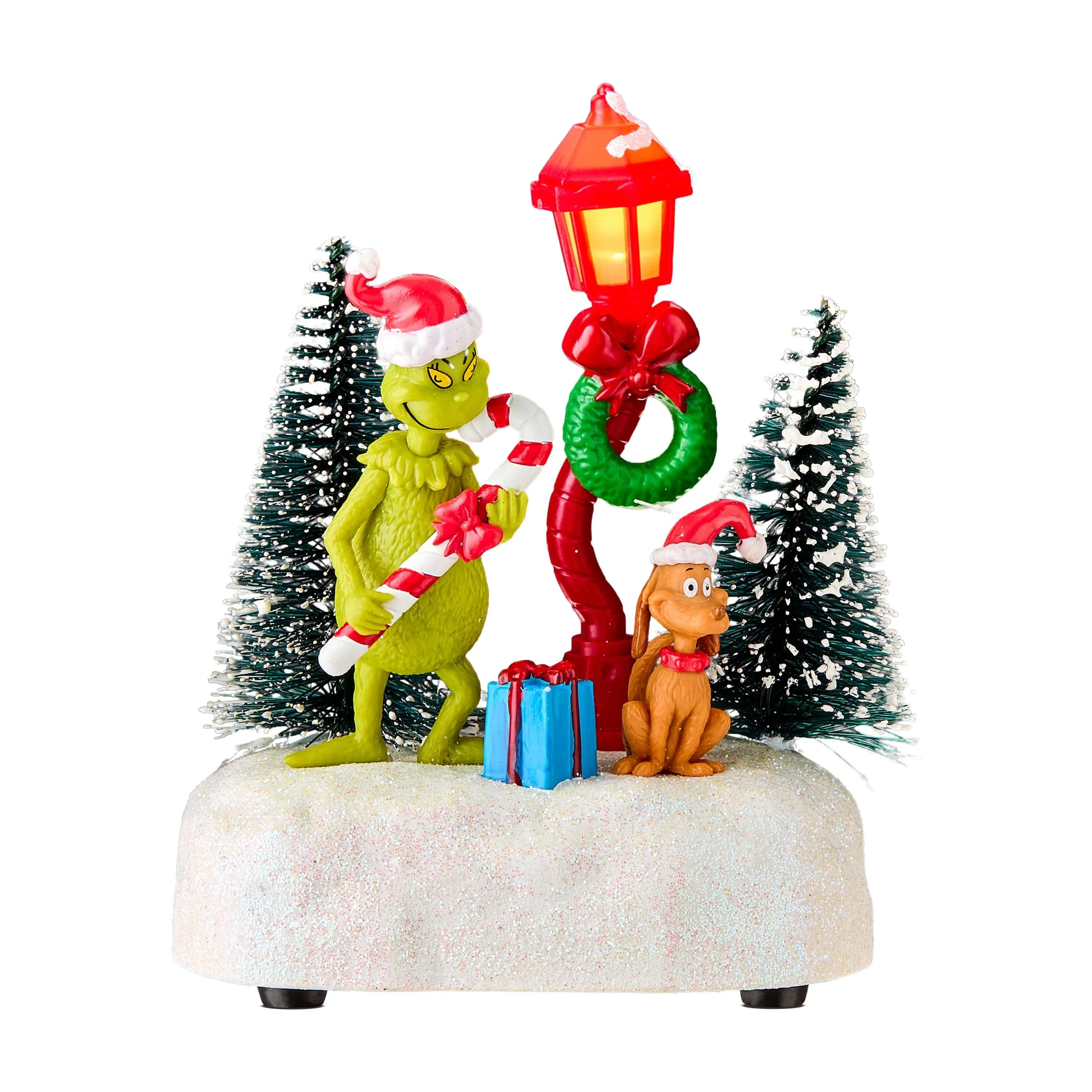 Dr. Seuss' The Grinch, Grinch and Max Light up Lamppost Figurine Christmas Village Scene, by Ruz | Walmart (US)
