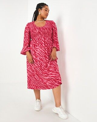 Laura Adlington Animal Print V Neck Textured Jersey Shirred Midi Dress | Simply Be (UK)