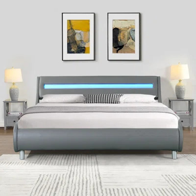 Faux Leather Upholstered Platform Bed Frame With Led Lighting , Curve Design, Wood Slat Support, No Box Spring Needed, Easy Assemble | Wayfair North America