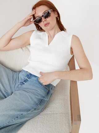 Sleeveless Rib-Knit Cropped Polo for Women | Old Navy (US)