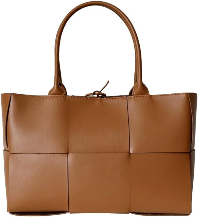 Women Large Leather Woven Shoulder Bag Crossbody Bag,Ladies Top Handle Satchel Tote Work Bag with... | Amazon (US)