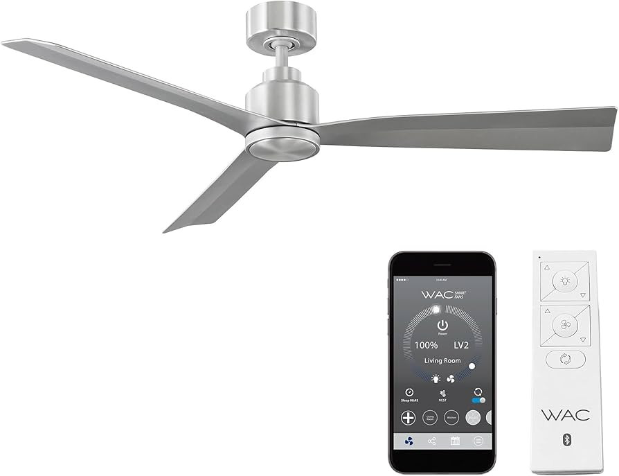 WAC Smart Fans Clean Indoor and Outdoor 3-Blade Smart Home Ceiling Fan 52in Brushed Aluminum with... | Amazon (US)