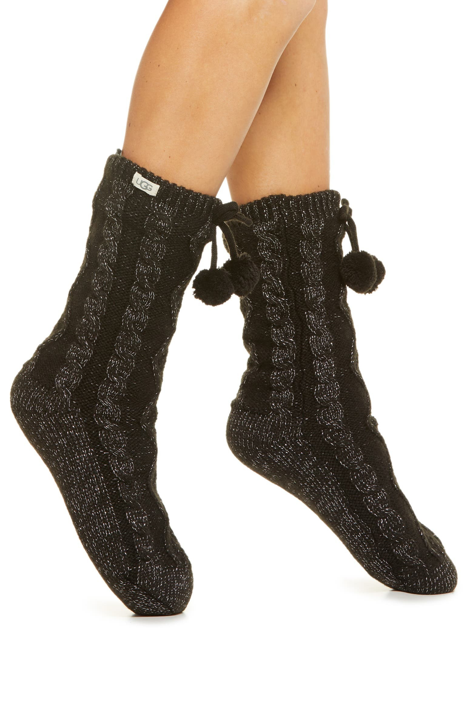 Pom Metallic Fleece Lined Crew Socks | Nordstrom