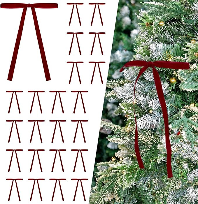 24 Pcs Burgundy/Wine Dark Red Velvet Bows Ornaments for Christmas Tree, Vintage Velvet Christmas ... | Amazon (US)