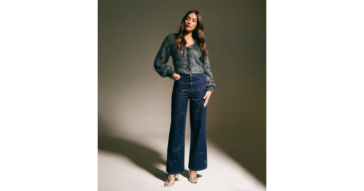 Blue Diamanté Embellished Wide Leg Jeans | New Look | New Look (UK)