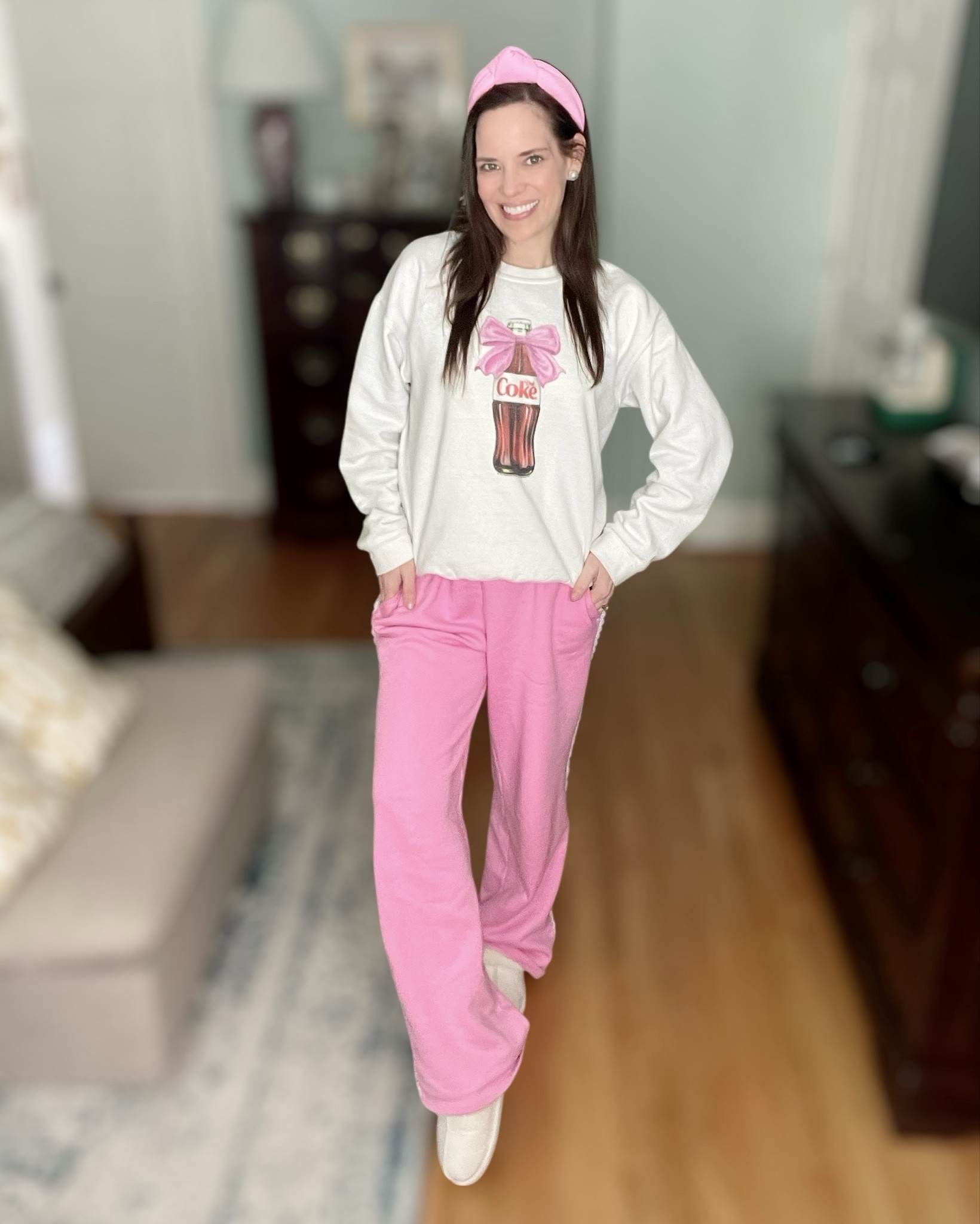 Pink Lounge Set with Diet Coke Bow Sweatshirt


The cutest cozy look for lounging in style 💕🥤 This Diet Coke bow sweatshirt is such a fun statement piece — soft, comfy, and perfect for everyday wear at home. I paired it with pink fleece lounge pants for the ultimate cozy combo, plus fuzzy slippers and a pink headband to keep it cute even on low-key days 🎀✨

This is my go-to outfit for mornings at home, school drop-off days, errands, or just relaxing with a Diet Coke in hand 💗 Such an easy, comfy look that still feels put together and fun.

Pink lounge outfit, cozy loungewear set, Diet Coke sweatshirt, comfy everyday outfit, Walmart lounge pants, Amazon slippers, girly casual style, at home outfit inspiration, cozy chic look, casual women’s fashion, affordable loungewear finds 💕✨

#LTKOver40 #LTKmomlife #LTKValentine
