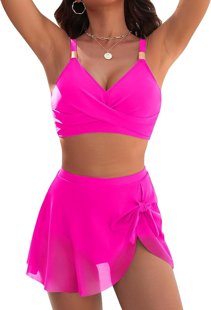 Blooming Jelly Womens High Waisted Bikini Set Gold Metal Two Piece Swimsuits Tummy Control Tie Kn... | Amazon (US)