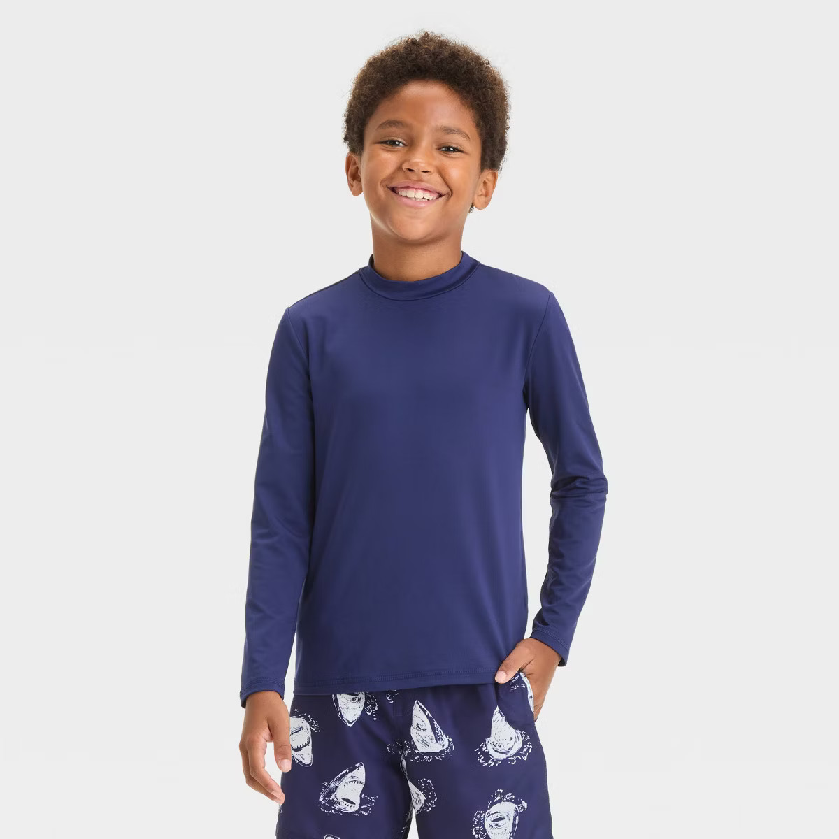 Boys' Solid Rash Guard Top - Cat & Jack™ Navy Blue M | Target