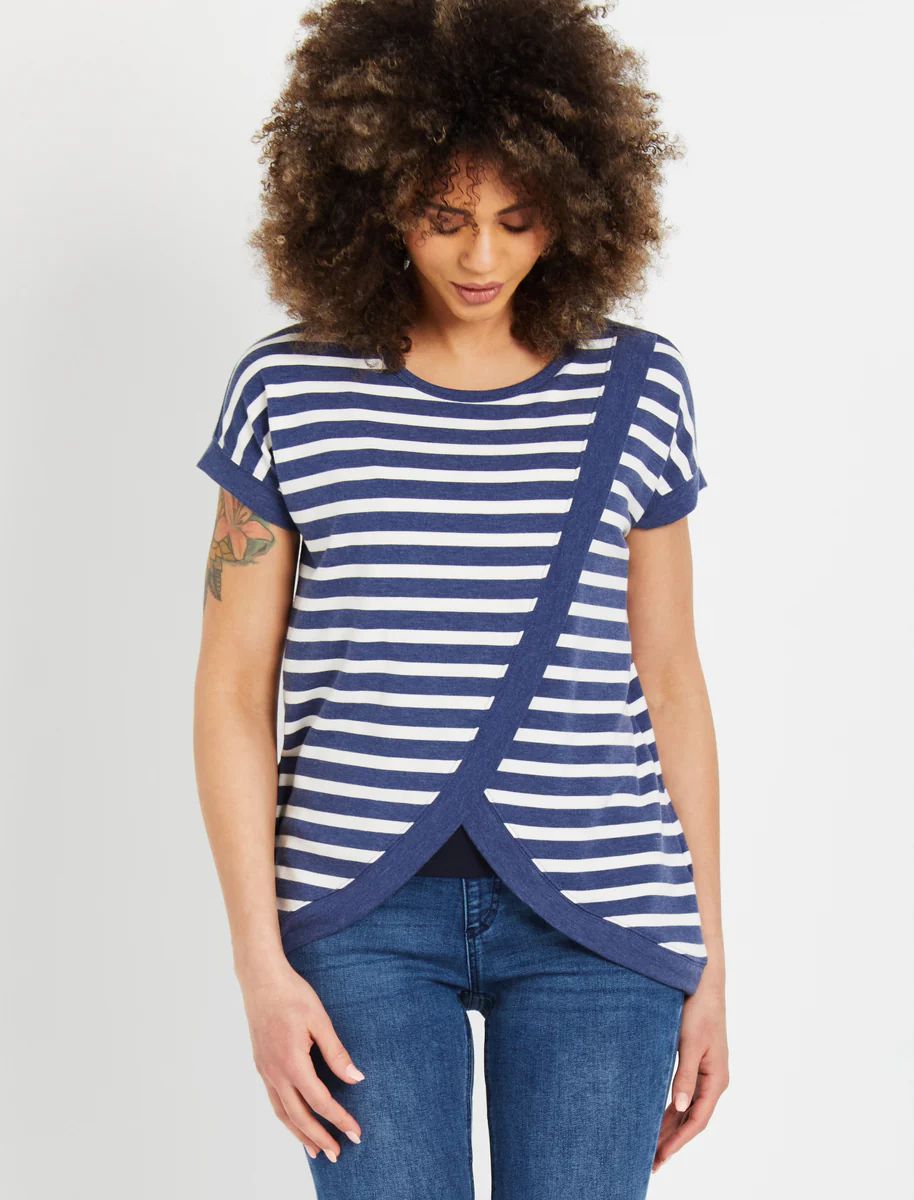 Striped Lift Up Drape Front Nursing Top | Motherhood Maternity