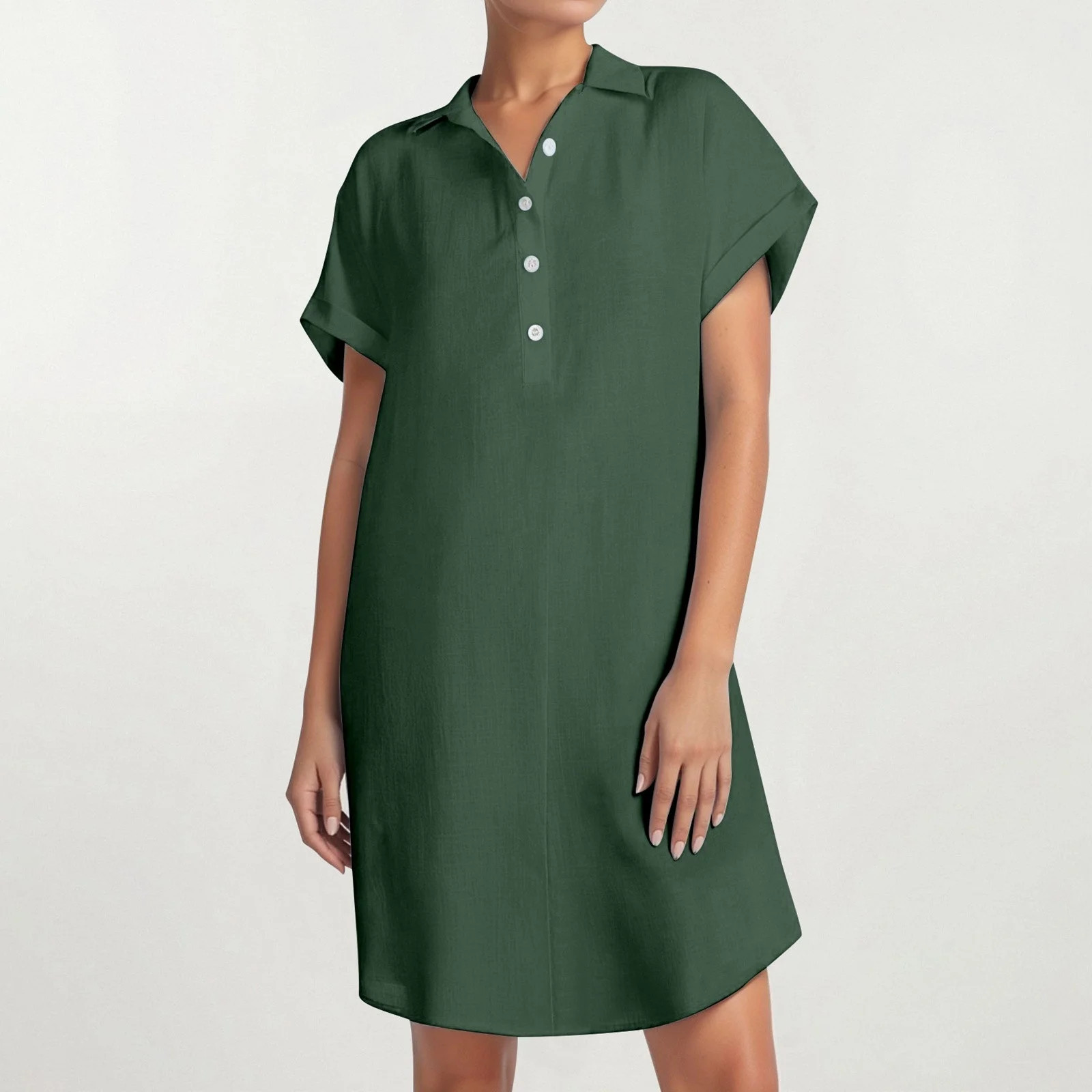 Women's Casual Dress Short Sleeve Button Down Shirt Dress Comfortable Wear Everyday Basic Solid C... | Walmart (US)