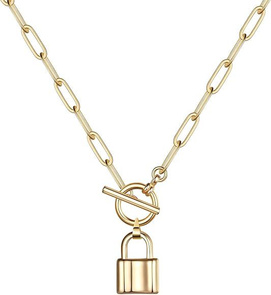 Gold Layered Necklaces for Women - 14K Gold Plated Natural Shell Medallion Triangle Bar Coin Chai... | Amazon (US)