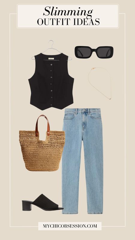 A cropped vest top and high-waisted jeans are the perfect combo to elongate your legs. Pair them with a large straw tote, sunglasses, and mule sandals.

#LTKSeasonal #LTKStyleTip