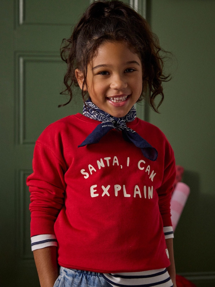 Joules Kids' Sundaze Red Slogan Crew Neck Sweatshirt | Next US